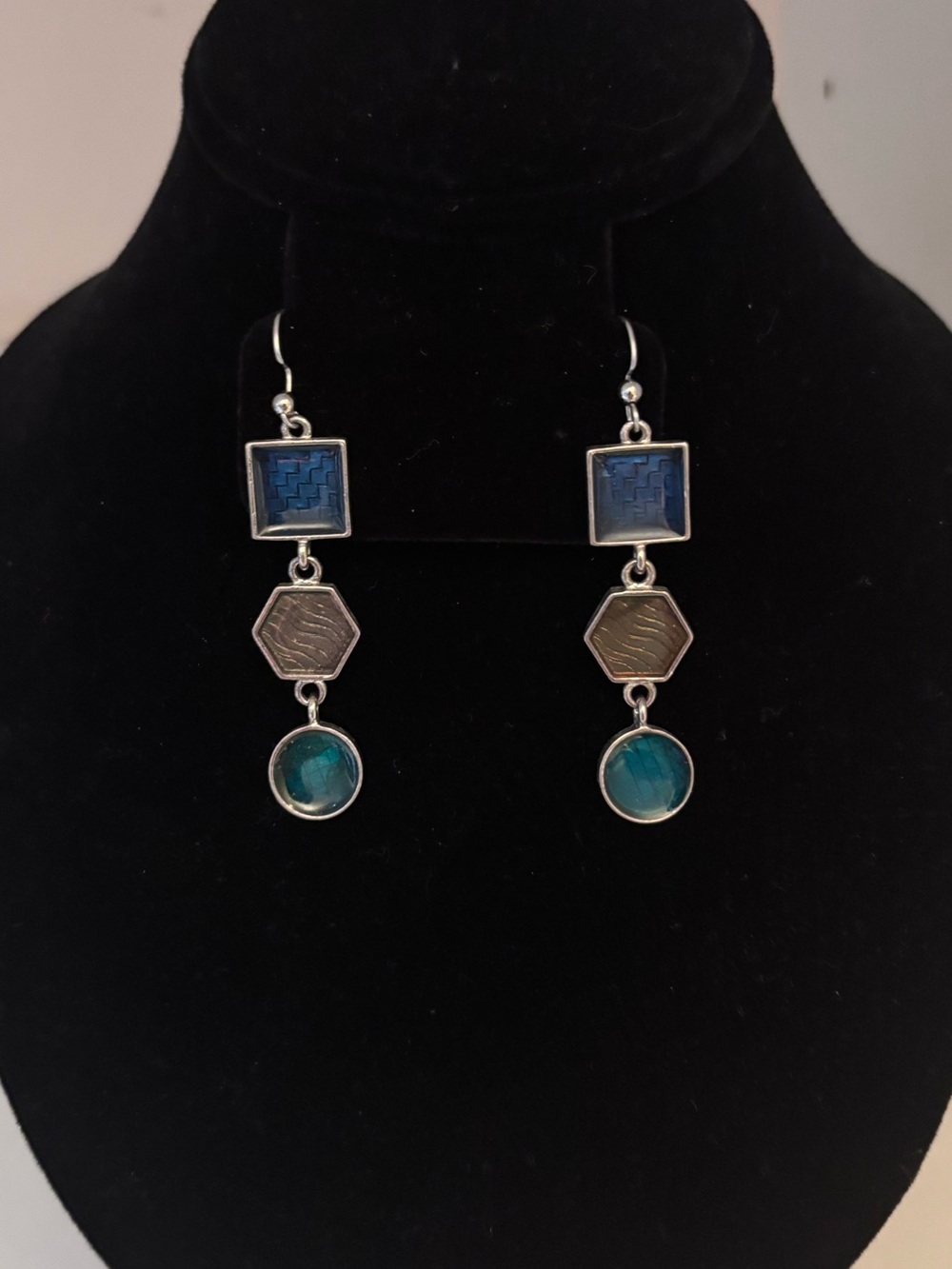 Blue Multi-Shape Drop Earrings - Women Jewelry